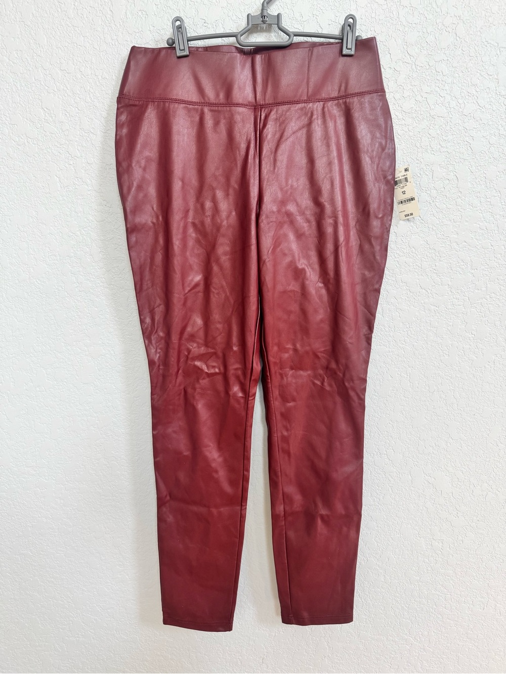 INC Faux Leather Burgundy High-Waist Leggings size 12 - Picture 2 of 5